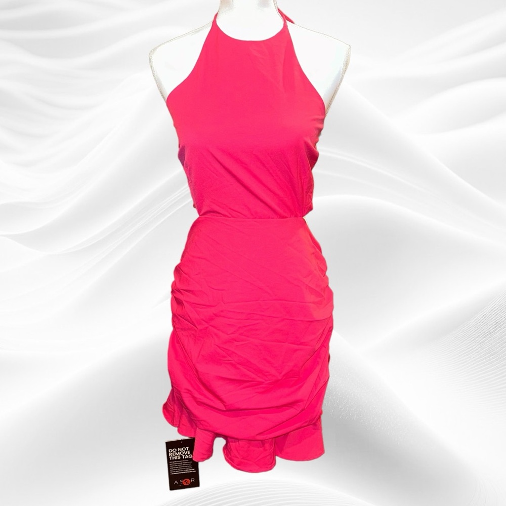 ASTR the Label Hot Pink Ariane Mini Dress Ruched Cut Out XL - Picture 4 of 8